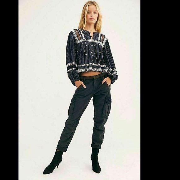 Free People All Roads Lead To You Navy Blouse - Picture 7 of 8